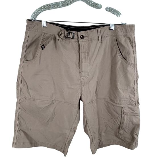 Prana Zion Men's Size 40 Khaki Nylon Pocket Belted Stretch Cargo Hiking Shorts - Picture 1 of 11